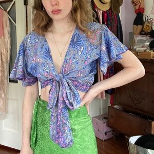 NWT Boho Silk Wrap Top